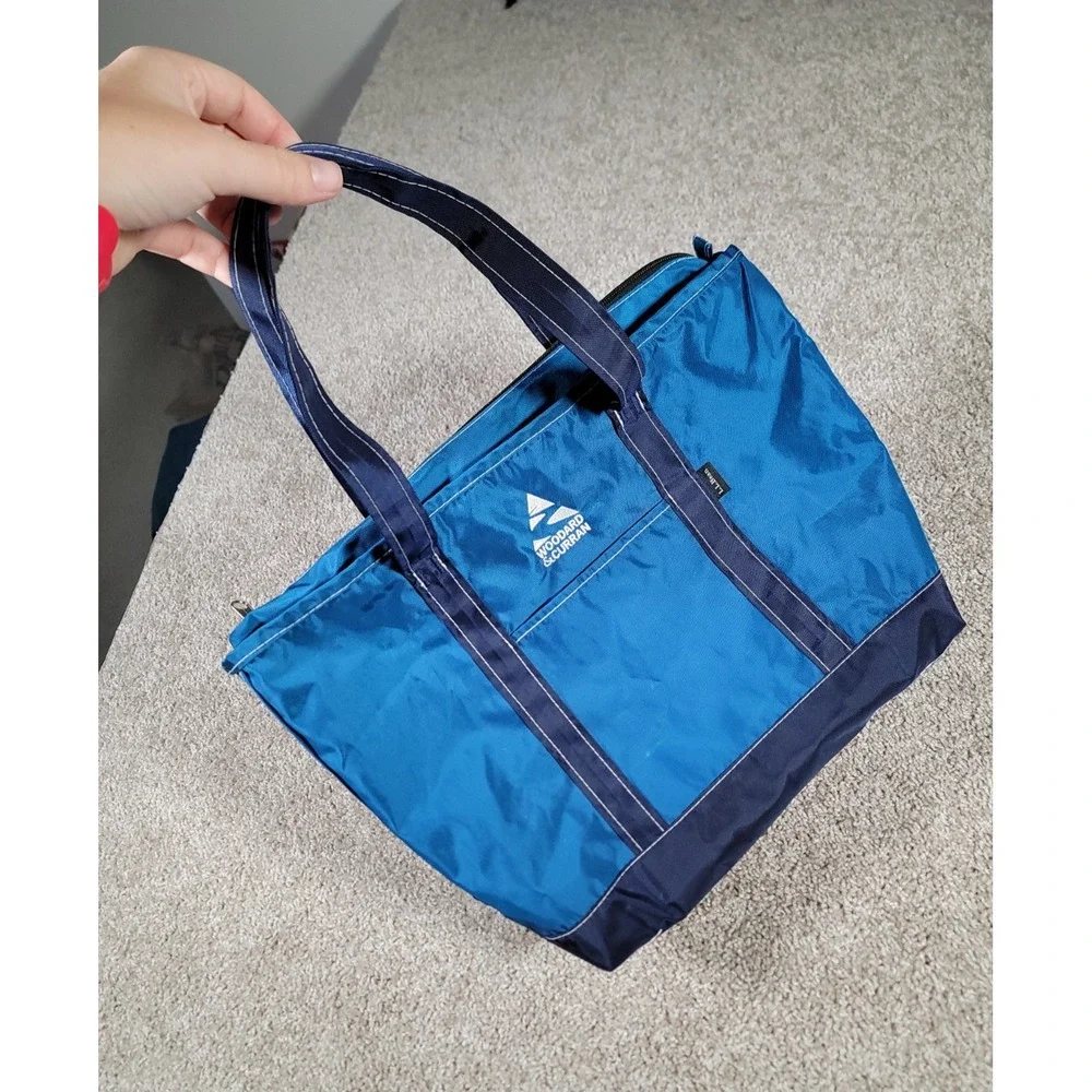 Vintage LL Bean Blue Nylon Tote Bag Blue Medium Everyday Lightweight Beach LOGO
